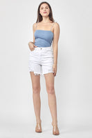 Risen - White High Rise Distressed Mid-Thigh Shorts