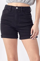 Risen - High-Rise Black Rolled Shorts