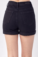 Risen - High-Rise Black Rolled Shorts