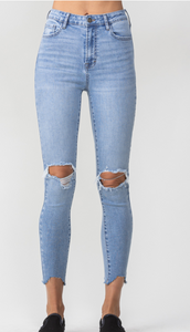 Jelly Jeans - High-Rise Light Wash Distressed Shark Bite Skinny