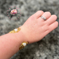 Shea Statement Cuff Bracelet in Vintage Gold White Pearl