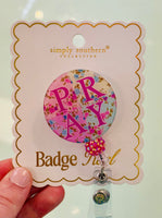 Simply Southern badge reel in fun colorful design – stylish badge holder for ID, keys, or work badges from Sweet Southern Charm