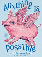 Simply Southern 
short sleeve tee
printed on an ice blue tee
features a flying pig