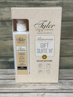 The Glamorous Gift Suite VI includes a Prestige Candle, Glamorous Wash, Autoglam, and Glam On Demand®—a perfect gift for luxurious fragrance lovers!