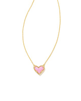 Ari Heart Short Pendant Necklace Gold Bubblegum Pink Opal