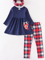 Navy Deer Applique 3pc Scarf Girl Set