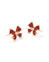 Blair Gold Bow Small Stud Earrings in Bright Red Drusy