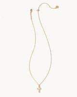 Cross Gold Pendant Necklace in White Kyocera Opal