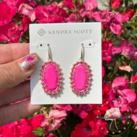 Dani Gold Color Burst Frame Drop Earrings in Neon Pink Magnesite