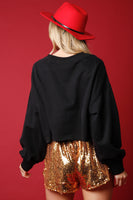 Black Multicolor Sequin Striped Cropped Sweatshirt