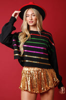 Black Multicolor Sequin Striped Cropped Sweatshirt