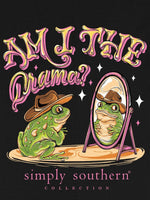 simply southern tee
am i the drama tee 
short sleeve tee 
printed on a black tee 
features a frog looking in the mirror