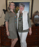 Suede Collared Dress - Olive