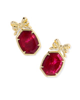 Daphne Bow Gold Drop Earrings in Burgundy Illusion