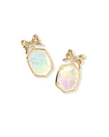 Daphne Bow Gold Drop Earrings in Crystal Ivory Illusion