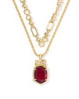 Daphne Bow Gold Multi Strand Necklace in Burgundy Illusion