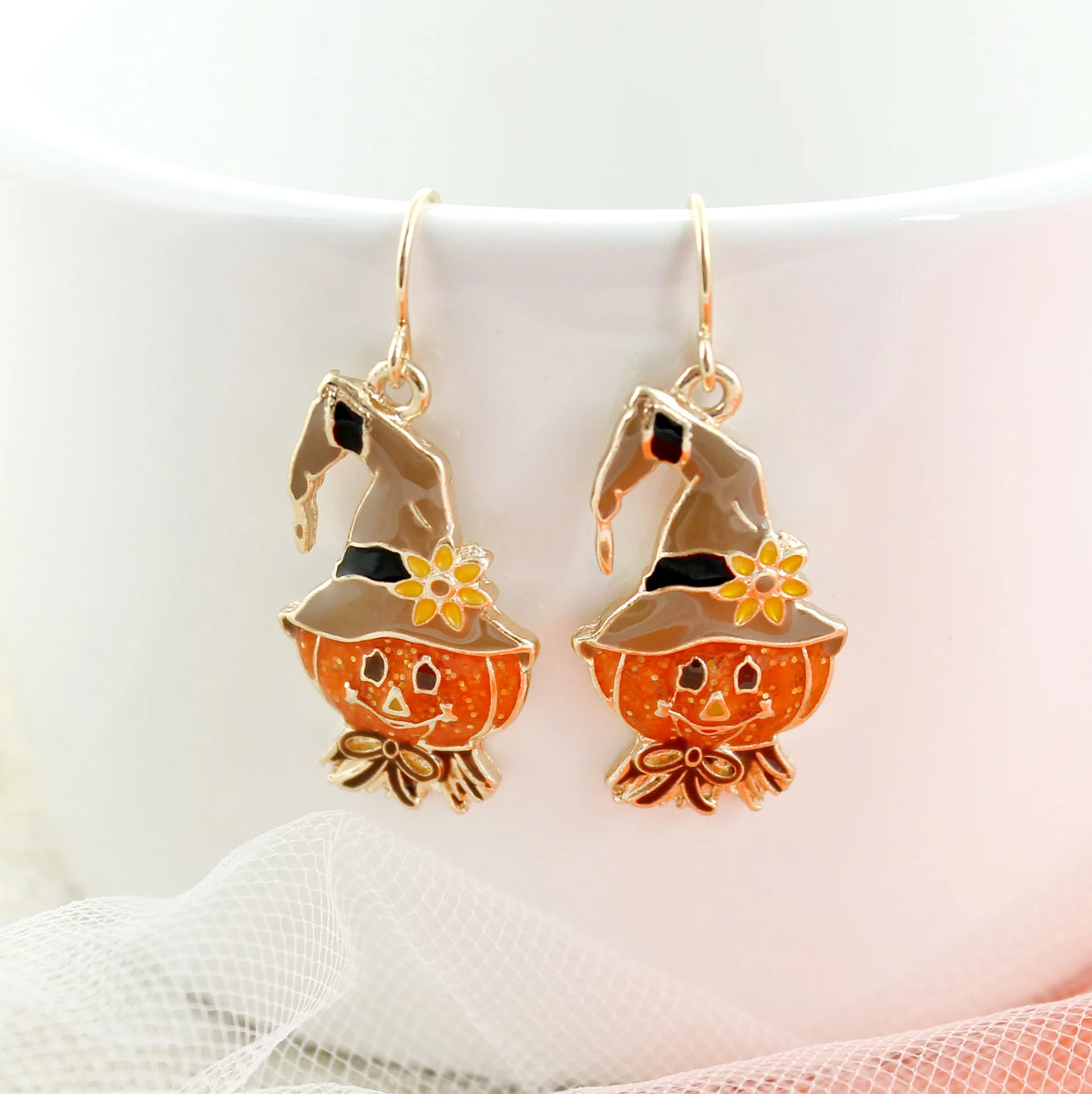 Pumpkin Scarecrow Head Earrings 