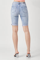 Risen - Light Wash High-Rise Distressed Raw Hem Bermuda Short