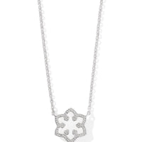 Snowflake Rhodium Pendant Necklace in White Kyocera Opal