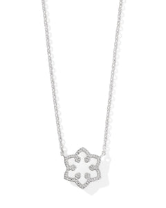 Snowflake Rhodium Pendant Necklace in White Kyocera Opal