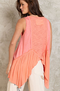 Coral Ruffle Contrast Tank Top