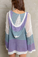 Dusty Blue Purple Color Block Sweater Hoodie
