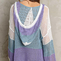 Dusty Blue Purple Color Block Sweater Hoodie