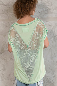 Lime Cream V-Neck Lace Back Top