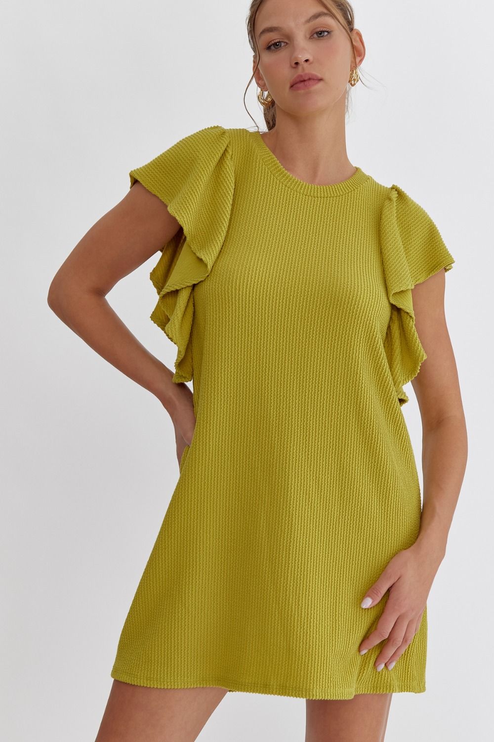 Chartreuse Ribbed Sleeveless Dress