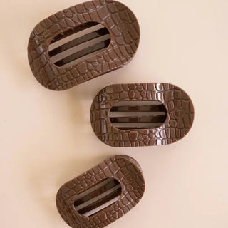 Teleties Flat Round Clip - Brown Crocodile