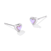 Mini Ari Heart Rhodium Stud Earrings in Bubblegum Pink Kyocera Opal