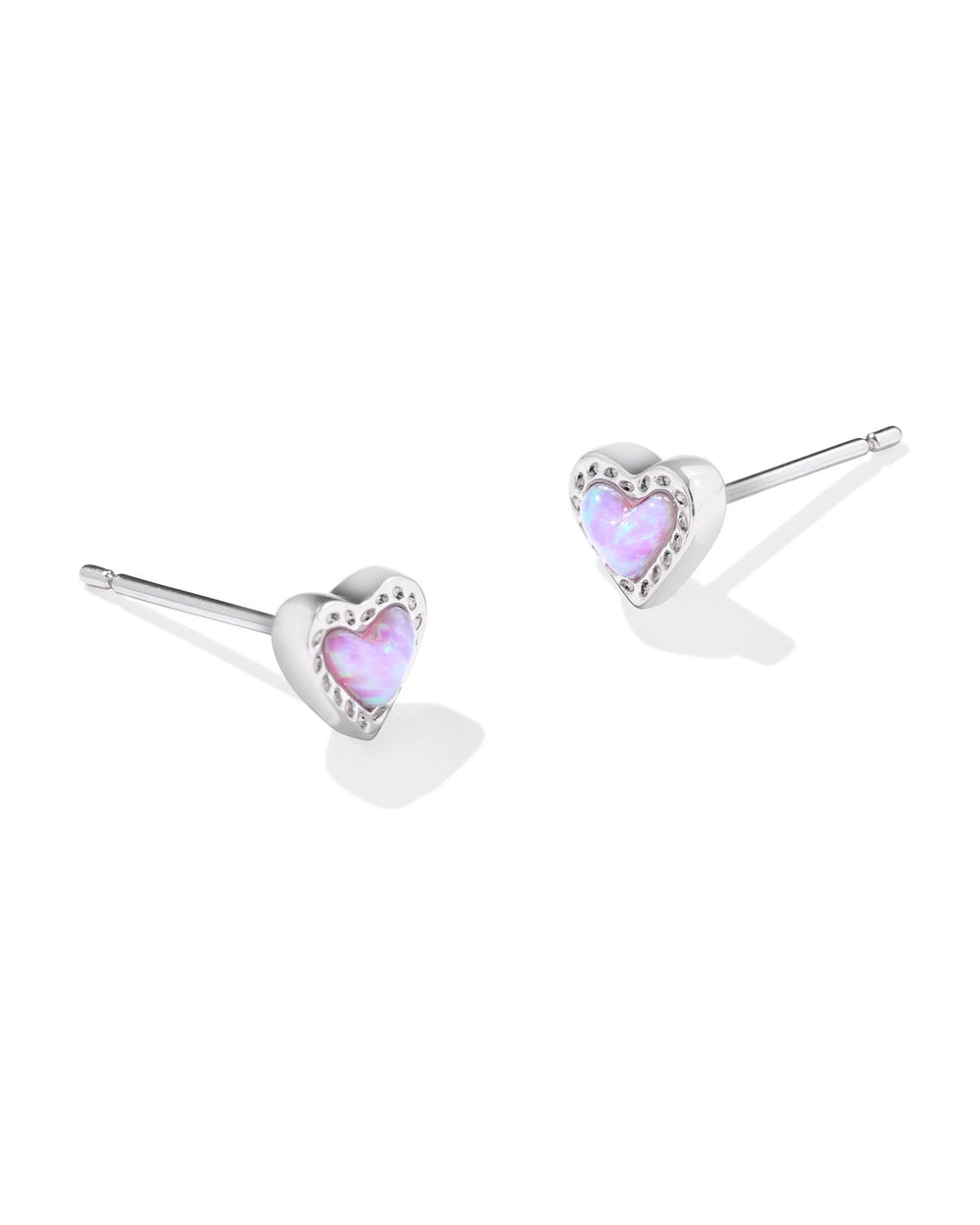 Mini Ari Heart Rhodium Stud Earrings in Bubblegum Pink Kyocera Opal