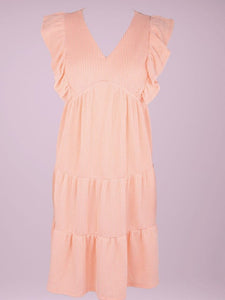 Knit Ruffled Dress - Coral