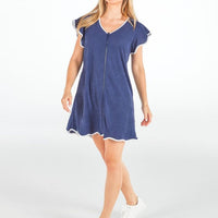 Terry Zip Dress - Navy