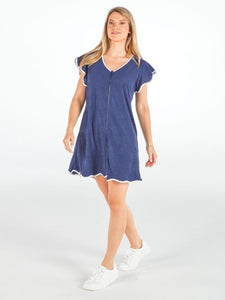 Terry Zip Dress - Navy