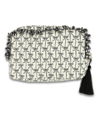 Quilted Cosmetic Bag - Black Bows