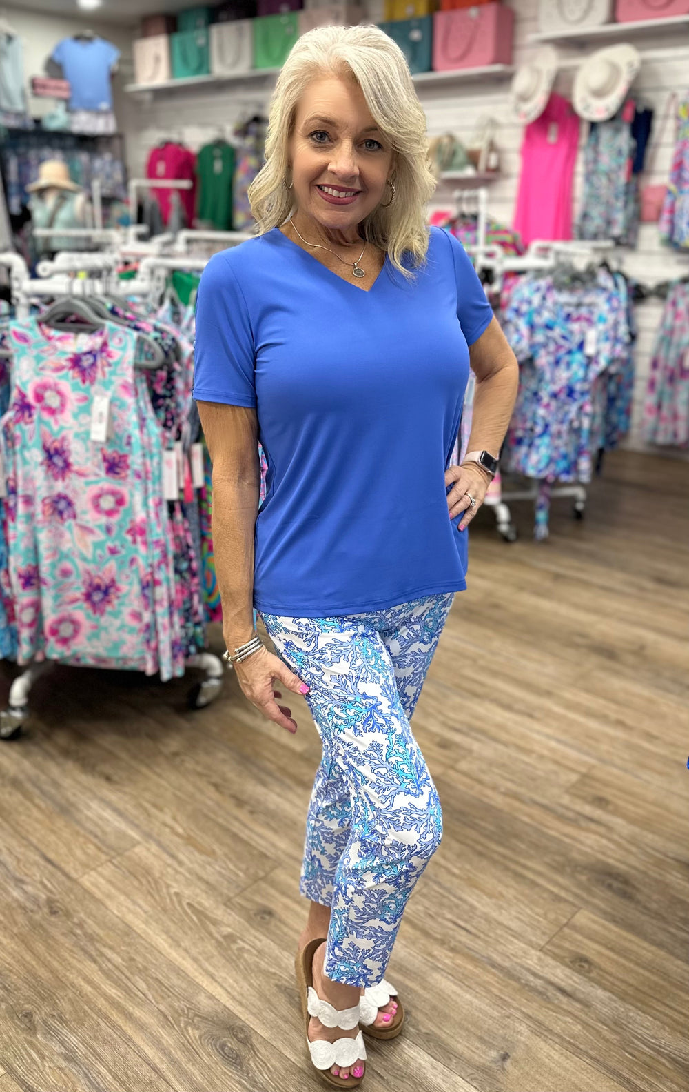 V-Neck Short Sleeve Top - BLU