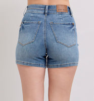 Tummy Control Cool Denim Double Waistband Shorts - HW
