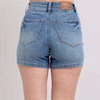 Tummy Control Cool Denim Double Waistband Shorts - HW