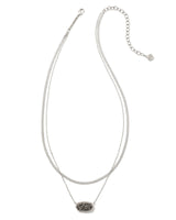 Elisa Herringbone Silver Multi Strand Necklace in Platinum Drusy
