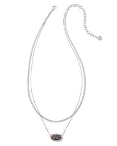 Elisa Herringbone Silver Multi Strand Necklace in Platinum Drusy