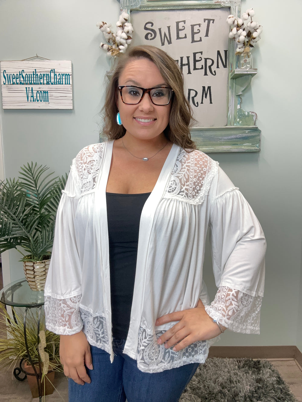 Ivory Lace Bell Sleeve Cardigan