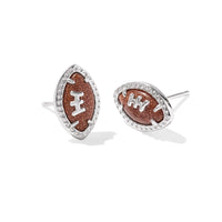 Football Rhodium Stud Earrings in Orange Goldstone