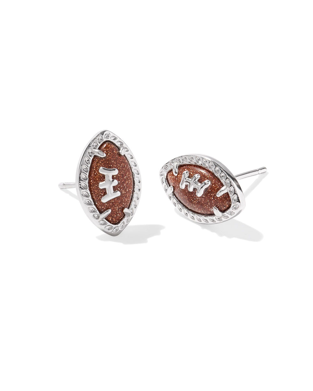 Football Rhodium Stud Earrings in Orange Goldstone