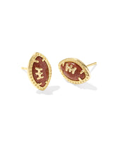 Football Gold Stud Earrings in Orange Goldstone
