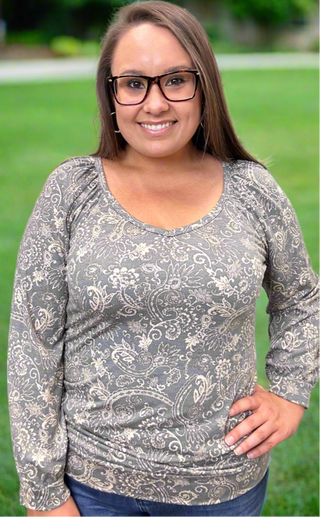 Grey Paisley Long Sleeve Top