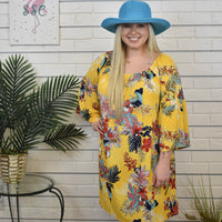 Yellow Floral Bell Sleeve Dress
