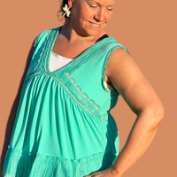Mint V-Neck Tank Top with Lace Trim