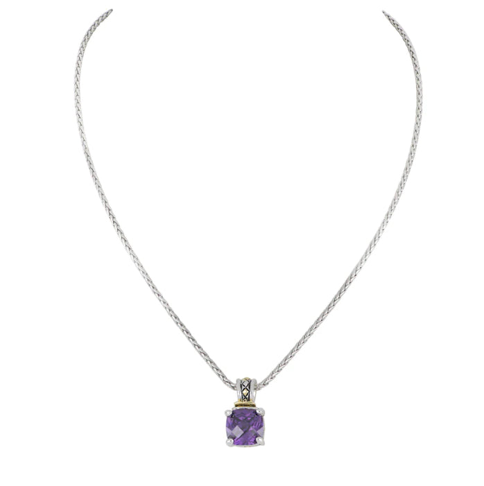 K5246-A303 - Beijos Cor - Cushion Cut Pendant Necklace - Amethyst