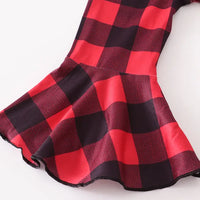 Red and Black Plaid Santa Applique Sequin Skirt Set